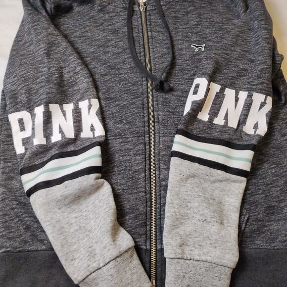 PINK Victoria Secret Heather Gray Zip Up Hoodie, M - Picture 4 of 12